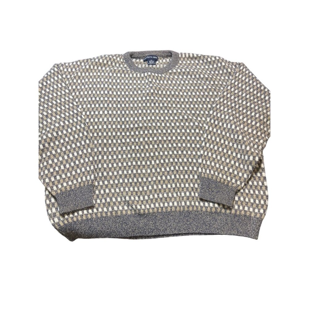 Vintage Northern Isles Crewneck Sweater Gray Beige White Checked Size XXL READ